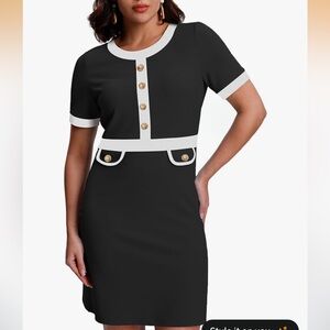 Women's Sese Code Work Classic Black Contrast- Short Sleeve Dress XXL